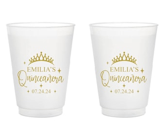 Custom Quinceañera Frosted Cup, Quinceañera Party Favors Plastic Cup, Personalized Quinceañera Frosted Cups, Custom Plastic Cup Favors (566)