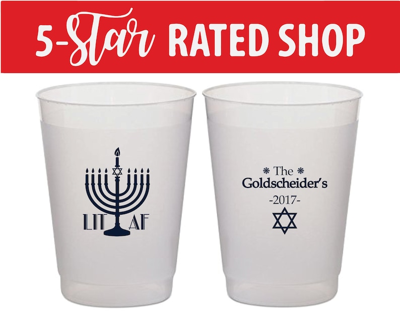 Hanukkah Stadium Cups Hanukkah Party Cups 129 Frosted Cups for Hanukkah LIT AF Frosted Cups Hanukkah Party Favors Hanukkah Beer Cups