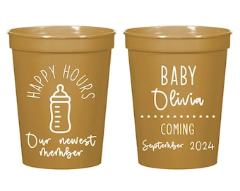 Happy Hours Baby Shower Stadium Cups, Custom Baby Shower Stadium Cups, Personalized Baby Shower Stadium Cups, Baby Shower Cup Favors (341)