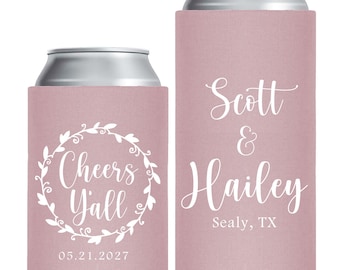 Custom Wedding Can Coolers, Custom Wedding Can Cooler favors, Customized Can Sleeves Wedding Favors, Floral Wreath Wedding Can Cooler (18)