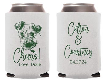 Pet Wedding Can Coolers, Custom Pet Wedding Can Cooler Favors, Personalized Pet Themed Wedding Can Coolers, Custom Wedding Beer Hugger (606)
