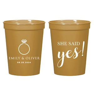 She Said Yes Wedding Stadium Cups, 16oz Stadium Cups for Weddings, Stadium Cup Wedding Favors, Personalized Plastic Cups, Custom Cups (348)