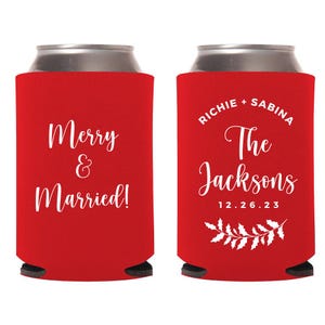 Personalized Favor Christmas Wedding Can Cooler, Christmas Wedding Can Coolers, Custom Christmas Can Coolers, Custom Christmas Coolers (409)