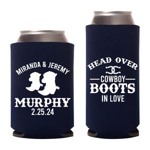Gepersonaliseerde bruiloft blikjeskoelers, Texas thema bruiloft blikjeskoelers, gepersonaliseerde cowboy bier knuffelaars trouwbedankjes, aangepaste blikjeskoeler (515)