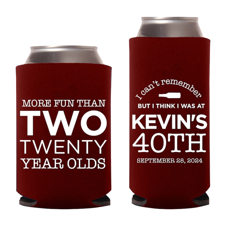 40th Birthday Can Coolers, Personalized Birthday Can Coolers, 40th Birthday Party Favor, Customized Can Coolers for 40th Birthday Favor 64 image 1