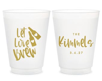 Customized Frosted Cup, Let Love Brew Wedding Frosted Cups, Custom Frosted Cup Wedding Favors, Personalized Frosted Cup Wedding Favors (654)