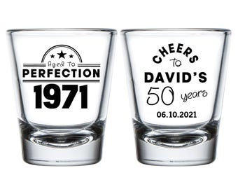 50th Birthday Shot Glass, Custom 50th Birthday Shot Glass Favors, Shot Glass Birthday Favors, Personalized  Birthday Shot Glass Favors (327)