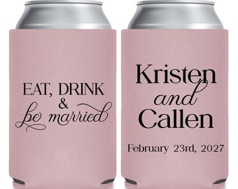 Enfriadores de latas "Come, bebe y cásate", recuerdos de boda personalizados con enfriadores de latas, enfriadores de latas personalizados para bodas, recuerdos personalizados con enfriadores de latas (653)