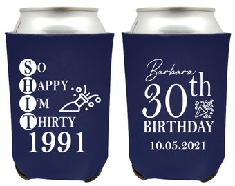 Personalized 30th Birthday Can Cooler Favors, Custom 30th Birthday Can Cooler, Can Coolies 30th Birthday Favor, Custom Birthday Favor (329)