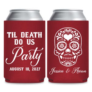 Enfriadores de latas para bodas, enfriadores de latas personalizados para bodas, enfriadores de latas personalizados para bodas, Día de los Muertos, enfriadores de latas con calaveras de azúcar (135)