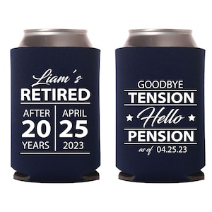 Retirement Party Can Coolers, Can Cooler Favors for Retirement Parties, Retirement Beer Huggers, Goodbye Tension Hello Pension Favors (479)