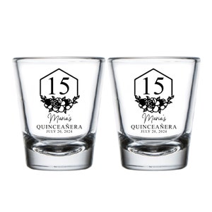 Custom Quinceañera Shot Glasses, Personalized Quinceañera Shot Glasses, Quinceañera Party Favors Shot Glasses, Custom Shot Glass Favor (565)