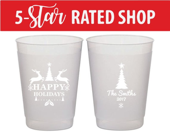 Happy Holidays Frosted Plastic Cups, Christmas Holiday Cups, Holiday Party Plastic  Cup for Beer, Christmas Party Favors, Christmas Cup 125 