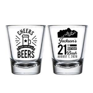 21st Birthday Bash Shot Glasses, Cheers To Many Years and Cold Beers Birthday Shot Glass, Personalized Shot Glass Favors, Custom Favor (623)