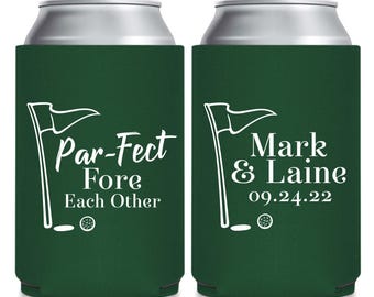 Golfer Wedding Can Coolers, Wedding Can Coolers for Golfers, Personalized Favors for Golf Themed Wedding, Golf Themed Wedding Favors (388)
