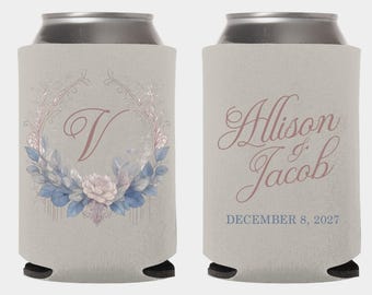 Custom Wedding Crest Can Coolers, Full Color Wedding Crest Can Cooler Favors, Personalized Wedding Crest Can Cooler, Custom Can Cooler (630)
