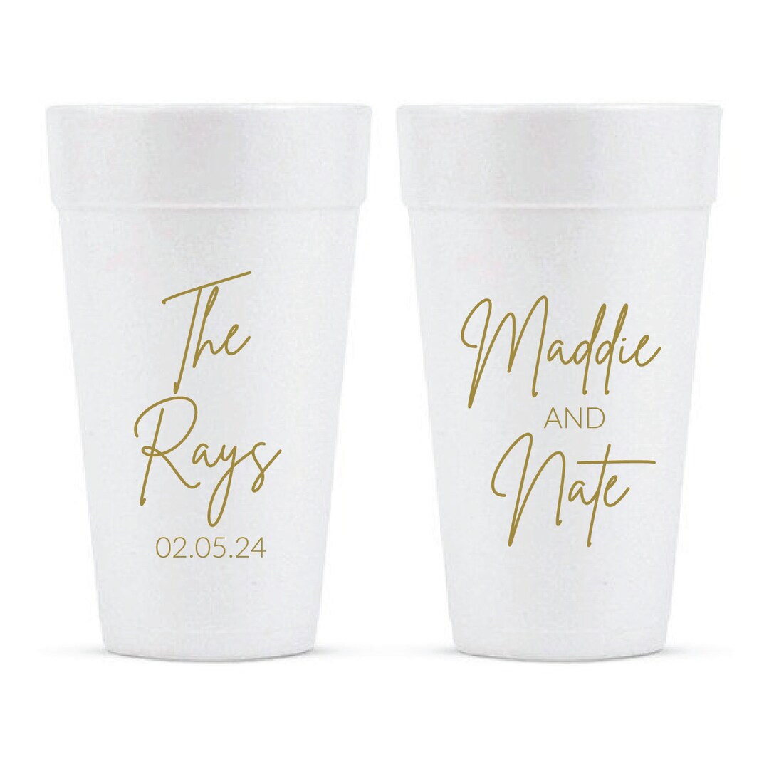 Custom Wedding Foam Cups Favors, Personalized Styrofoam Cups for Weddings, 20oz Wedding Foam