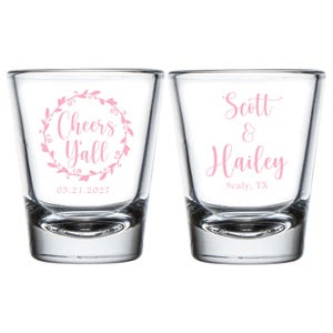 Cheers Y&#39;All Custom Shot Glasses, Cheers Wedding Shot Glasses, Personalized Wedding Shot Glass Favors, Custom Shot Glass Wedding Gifts  (18)