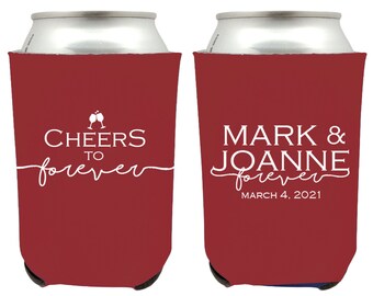 Cheers to Forever Can Coolers, Custom Can Cooler, Wedding Can Coolies, Wedding Favors, Beer Holder, Stubby Holder, Wedding Beer Hugger (315)