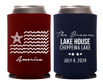 4th of July Independence Day beer Can Coolers, Lake House Party Favors, July 4 Lake House Can Coolers, America Lake House Beer Huggies (72)