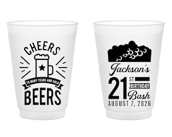 21st Birthday Bash Frosted Cups, Cheers To Many Years and Cold Beers Birthday Frosted Cups, Customized Frosted Cup Favor, Custom Favor (623)