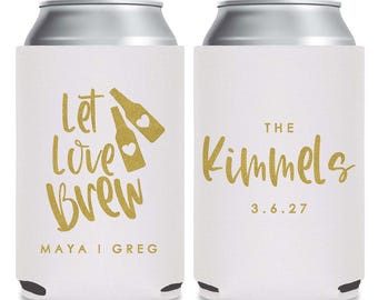 Let Love Brew Enfriadores de latas para bodas, Recuerdos de boda personalizados con enfriadores de latas, Recuerdos de boda con enfriadores de latas personalizados, Enfriador de latas personalizado (654)