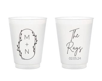 Custom 16 oz Frosted Cups for Weddings, Wedding Reception Frosted Cups, Personalized Frosted Cup, Customized Plastic Cup Wedding Favor (385)