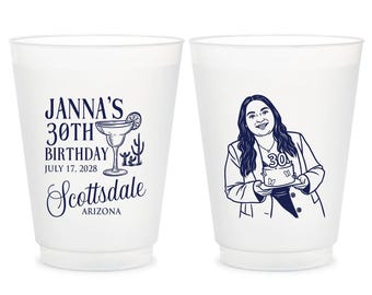 Custom Portrait Birthday Frosted Cups, Personalized 30th Birthday Frosted Cups, Customized Birthday Frosted Cups Favors, Birthday Cups (660)