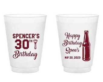 30th Birthday Frosted Cups, Custom Birthday Frosted Cup Favor, Custom Birthday Plastic Cup, Personalized Birthday Frosted Cup Favors (474)