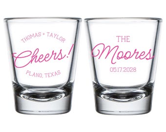 Cheers Personalized Wedding Shot Glasses, Custom Wedding Shot Glasses, Shot Glass Wedding Favors, Customized Shot Glasses for Weddings (687)