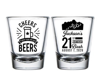 21st Birthday Bash Shot Glasses, Cheers To Many Years and Cold Beers Birthday Shot Glass, Personalized Shot Glass Favors, Custom Favor (623)