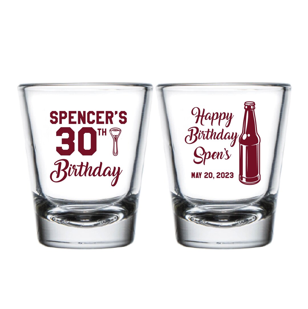30th Birthday Shot Glasses, Custom Birthday Shot Glass Favor, Custom Happy Birthday Shot Glass