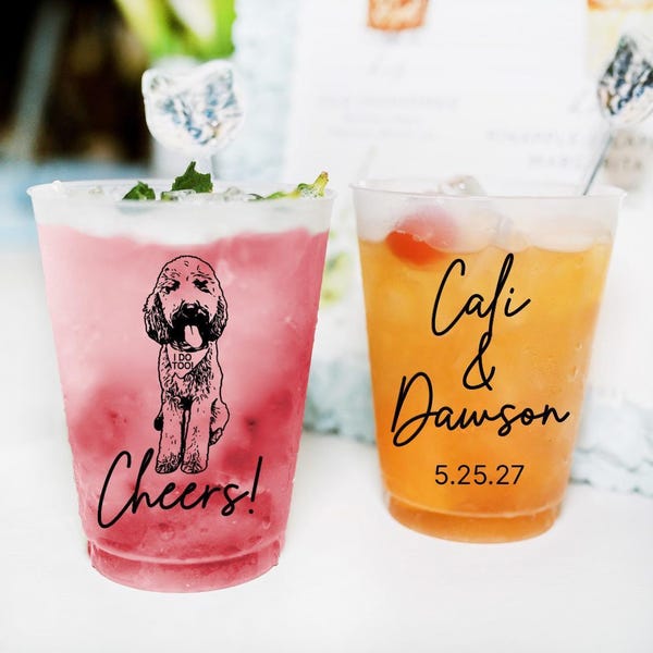 Wedding Frosted Cups, Pet Wedding Frosted Cup Favors, Custom Pet Wedding Frosted Cups, Personalized Pet Wedding Plastic Cups as Favors (633)