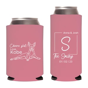 Custom Pet Wedding Can Cooler, Pet Themed Wedding Can Cooler Favors, Custom Pet Wedding Can Coolers, Personalized Beer Hugger Favors (499)