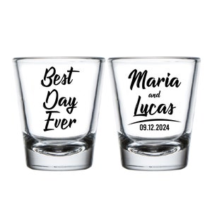 Best Day Ever Wedding Shot Glasses, Custom Wedding Party Shot Glasses, Personalized Shot Glass Wedding Party Favors, Shot Glass Gifts (213)