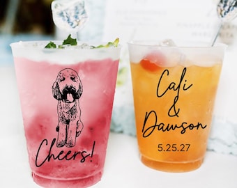 Wedding Frosted Cups, Pet Wedding Frosted Cup Favors, Custom Pet Wedding Frosted Cups, Personalized Pet Wedding Plastic Cups as Favors (633)
