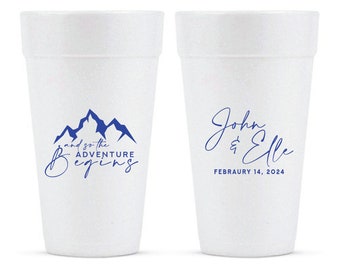 Custom Wedding Foam Cups, Let The Adventure Begin Foam Cups for Weddings, 20oz Foam Cups as Wedding Favors, Customized Foam Cup Favors (300)