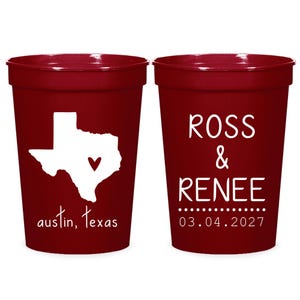 Stadium Cups  16oz, Custom Wedding Stadium Cups with State Map - Stadium Cups as Wedding Favors - Personalized Party Cups - Wedding Cups (5)