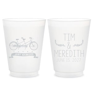 Personalized Tandem Bike Wedding, Hippie Tandem Bicycle Frosted Cups, Tandem Bicycle Themed Wedding, Rustic Personalized Frosted Cups (3)