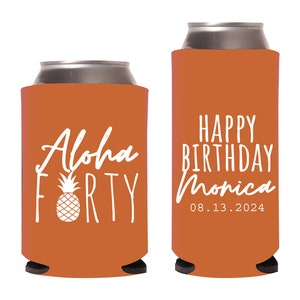 Hawaiian Themed Birthday Can Cooler, Hawaiian Birthday Luau, 40th Birthday Hawaiian Style, Pineapple Birthday, Aloha Birthday Favors (259)