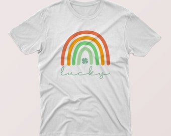 Lucky Rainbow Design T-shirt, St. Patrick's Day T-shirt Design, Gift T-shirts for Him and for Her, Celebration Green Leaf Design Shirt (279)