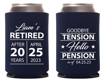 Retirement Party Can Coolers, Can Cooler Favors for Retirement Parties, Retirement Beer Huggers, Goodbye Tension Hello Pension Favors (479)