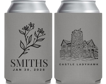 Personalized Wedding Can Coolers, Custom Wedding Can Coolers, Customized Can Cooler Wedding Favors, Floral Can Cooler as Wedding Favor (363)