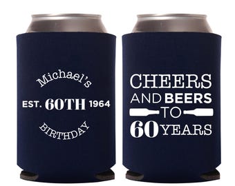 60th Birthday Can Coolers Favors - Personalized Birthday Party Can Cooler Favors - Personalized Birthday Can Coolers for Any age Favors (87)
