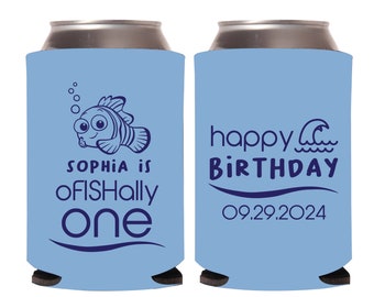 oFISHally One Birthday Can Coolers, Custom 1st Birthday Can Coolers, Can Coolers as 1st Birthday Favors, Can Coolies for 1st Birthday (332)