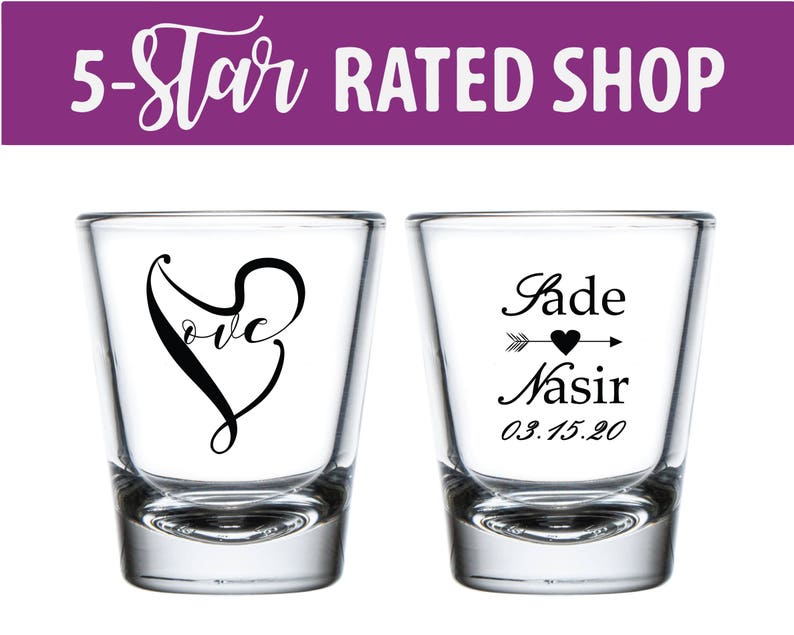 Love Heart Personalized Shot Glasses Wedding Favors Love Wedding Shot Glasses Custom Love Shot Glasses for Weddings 130 Expressive Love