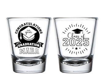 Congratulations On Your Graduation Customized Shot Glasses, Graduation Shot Glass Favors, Personalized Shot Glass for Graduation Party (609)