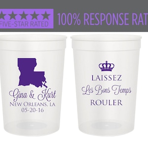 Vasos de estadio personalizados de 16 oz, Laissez Les Bons Temps Rouler, Let The Good Times Roll Wedding Stadium Cups, Recuerdos de Louisiana francesa (44)
