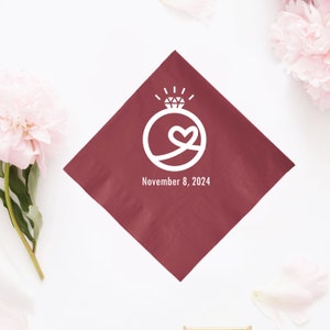 Wedding Ring Custom Napkins for Wedding, Personalized Beverage Wedding Napkin as Favors, Bridal Shower Napkins, Custom Wedding Napkins (647)