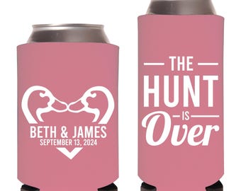 Hunting Themed Wedding Can Coolers, Personalized Wedding Can Cooler Favor, Personalized Beer Huggers Wedding Favors, Custom Can Cooler (520)